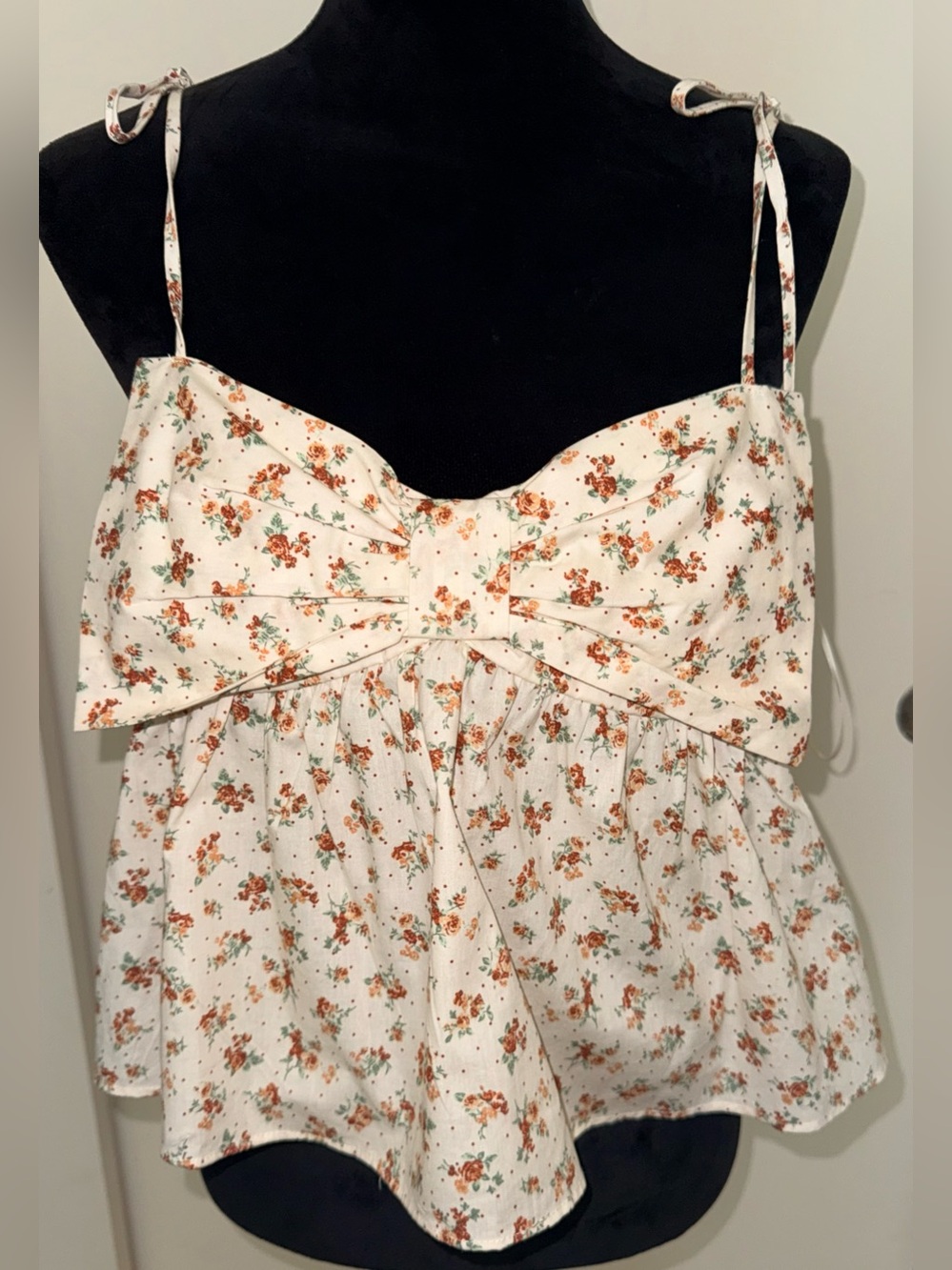 Thirty Thirty LA Floral Front Bow Cropped Tank Top - Size L - NWT